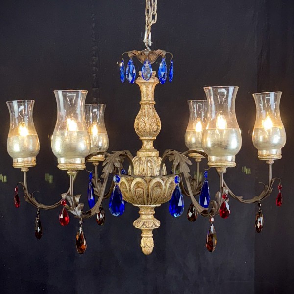 Carved Wood and Iron Chandelier