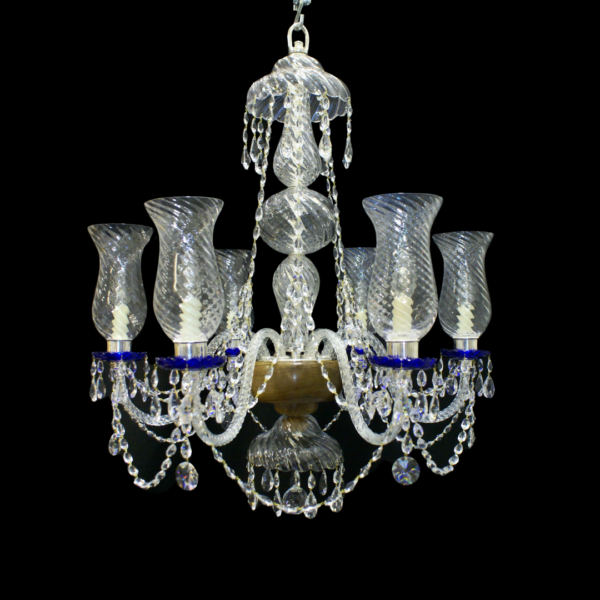 blue and clear chandelier