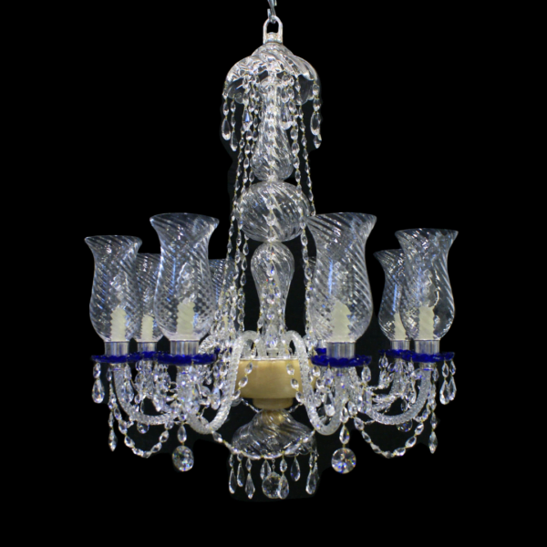 clear and blue chandelier