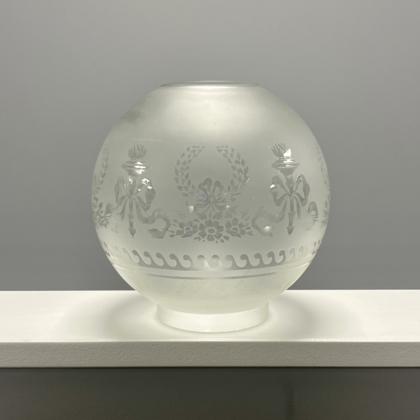 Round Globe Frosted Shade with Ribbon and Wreath Pattern