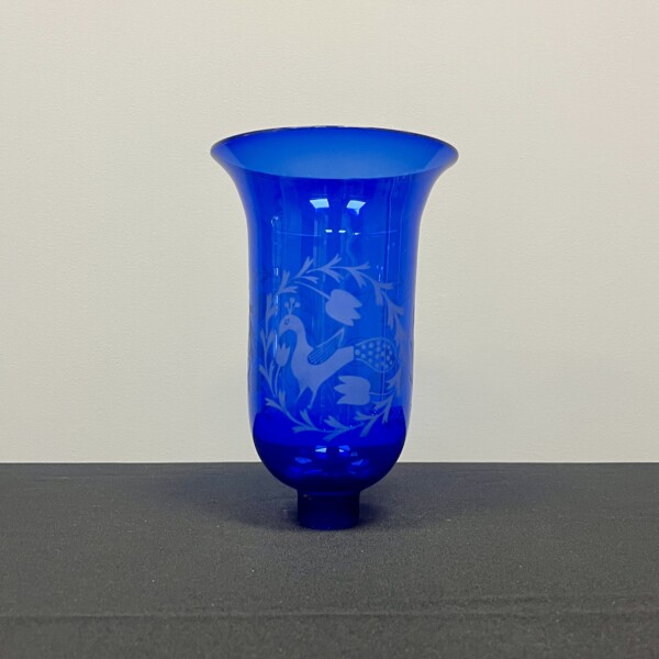 Blue Glass Storm Shade with Bird Etching
