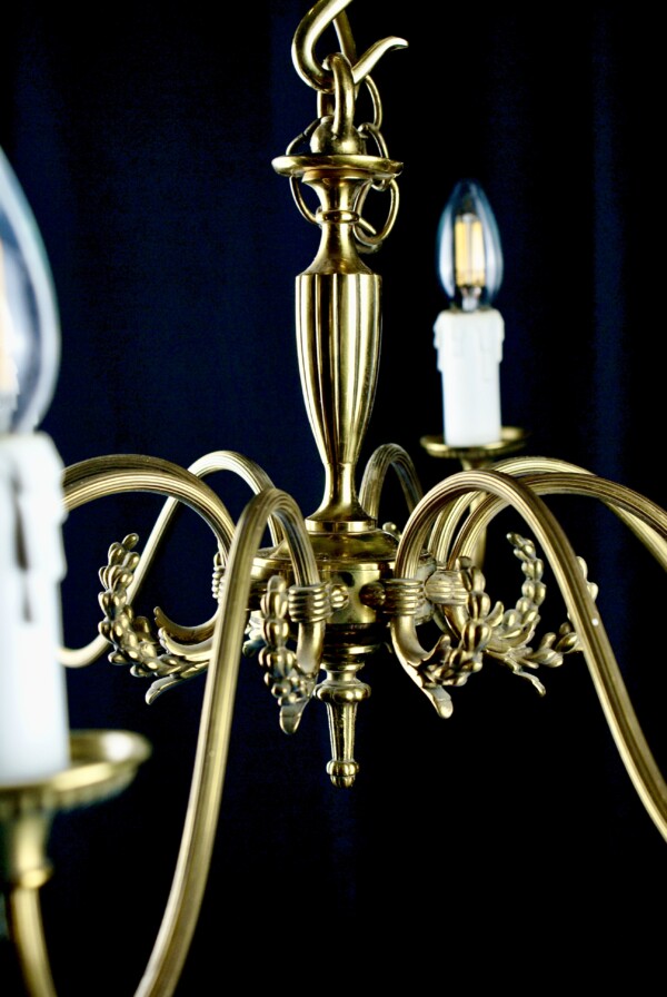 Vintage 8 Light Cast Brass Chandelier - Image 2